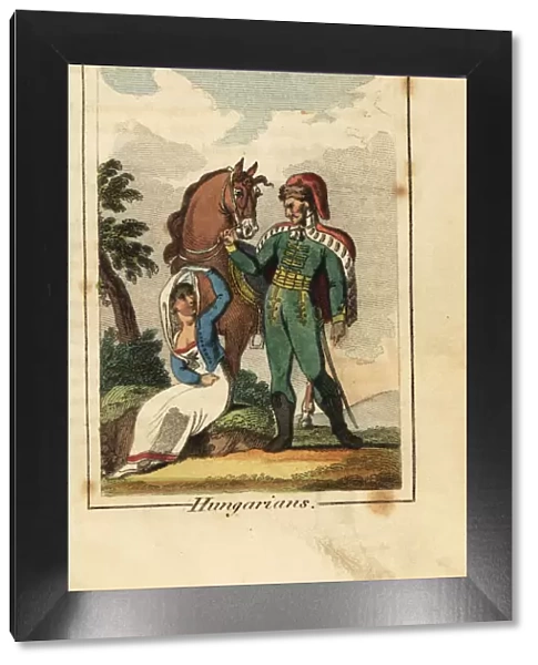 Hungarian Hussar with woman wearing a veil, 1818
