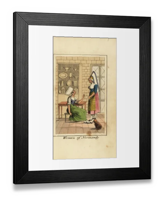 Framed Print : Women of Normandy, France, in a kitchen, 1818 Framed Print : Women of Normandy, France, in a kitchen, 1818