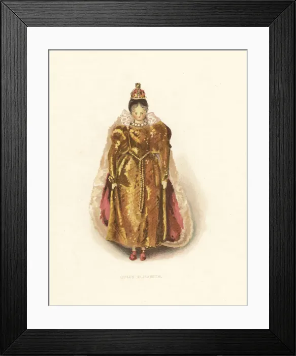 Framed Print : Queen Elizabeth wooden doll dressed by young Princess Framed Print : Queen Elizabeth wooden doll dressed by young Princess