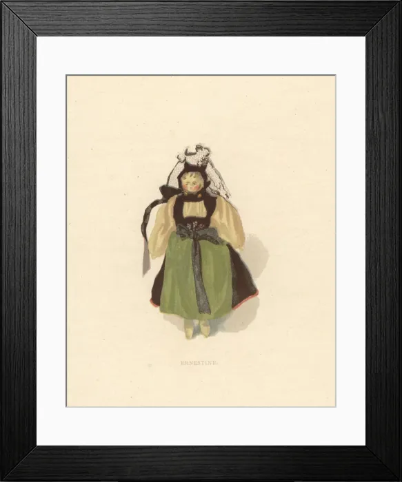 Framed Print : Ernestine, leather doll dressed as a Swiss peasant Framed Print : Ernestine, leather doll dressed as a Swiss peasant