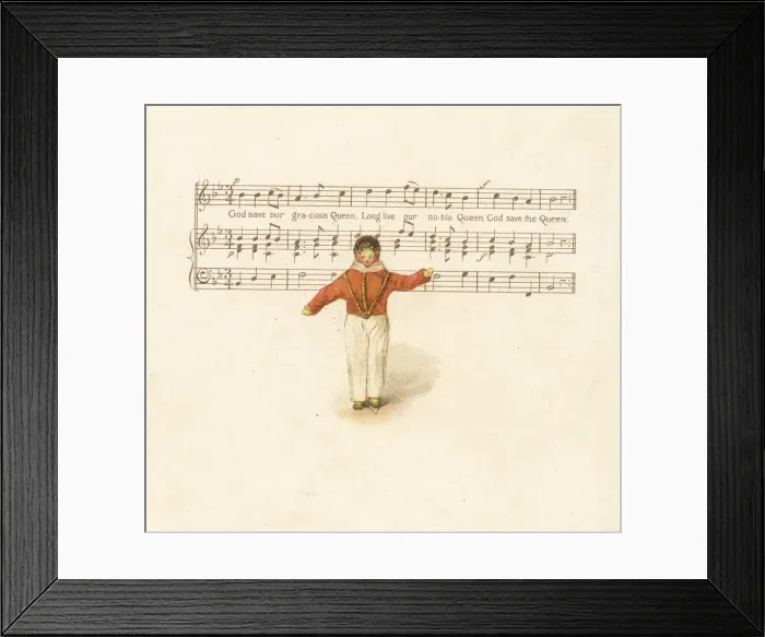 Framed Print : Doll representing a young man in front of a music score Framed Print : Doll representing a young man in front of a music score