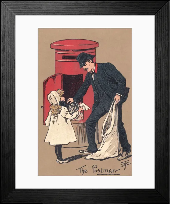 Framed Print : Postman. Edwardian postman collecting mail from a letterbox Framed Print : Postman. Edwardian postman collecting mail from a letterbox