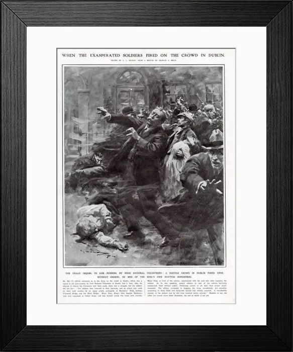 Framed Print : Crowd in Dublin being fired upon without orders by men of the Kings Own Scottish Framed Print : Crowd in Dublin being fired upon without orders by men of the Kings Own Scottish