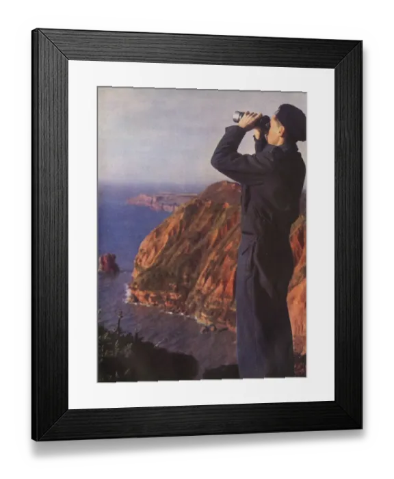 Framed Print : Member of the Royal Observer Corps on the cliffs of England Framed Print : Member of the Royal Observer Corps on the cliffs of England