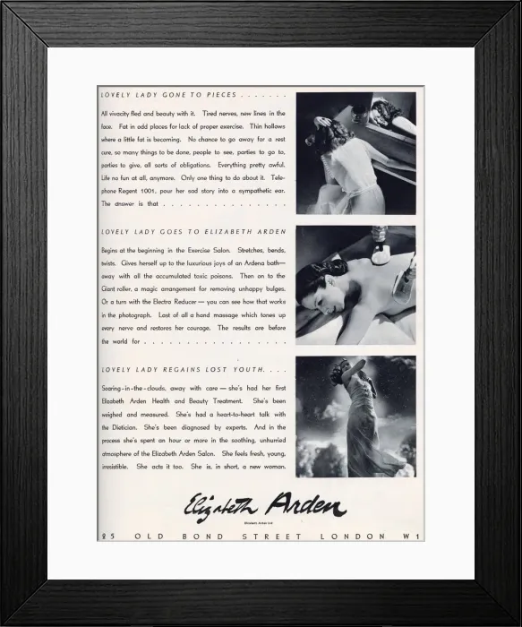 Framed Print : Advertisement for Elizabeth Arden claiming to turn an appearance gone to pieces into Framed Print : Advertisement for Elizabeth Arden claiming to turn an appearance gone to pieces into
