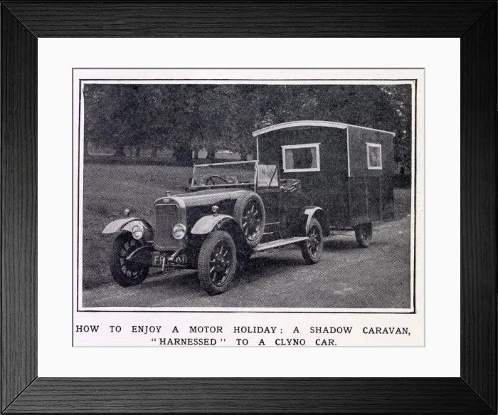 Framed Print : A Shadow Caravan (open), harnessed to a Clyno Car Framed Print : A Shadow Caravan (open), harnessed to a Clyno Car