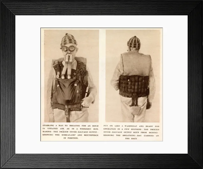 Framed Print : Breathing Apparatus for Diving 1913