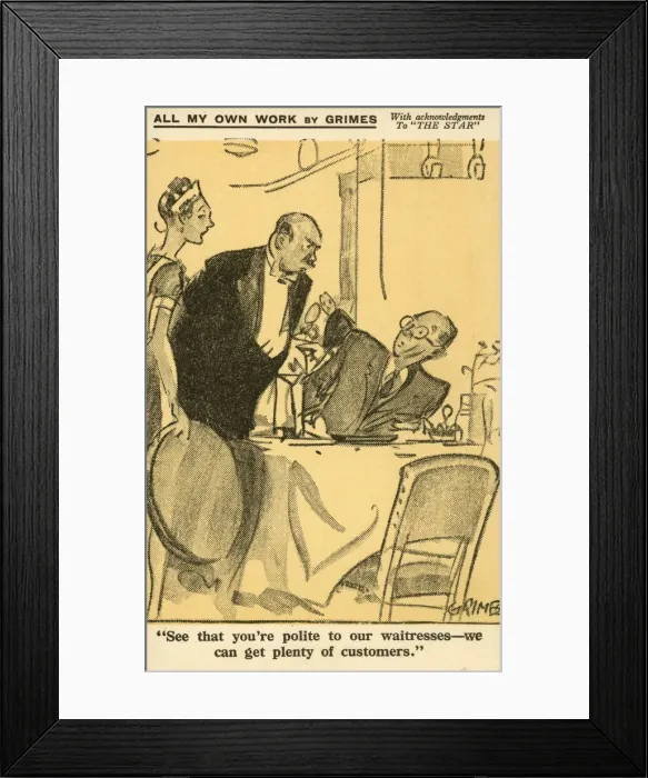 Framed Print : WW2 - Comic Postcard - Table turned on the diner Framed Print : WW2 - Comic Postcard - Table turned on the diner
