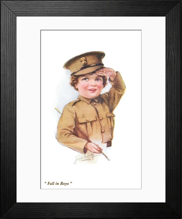 Framed Print : Saluting. Patriotic child in army uniform saluting. Artist: Joyce Averill Date: circa 1917 Framed Print : Saluting. Patriotic child in army uniform saluting. Artist: Joyce Averill Date: circa 1917