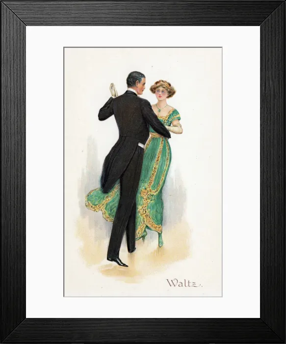 Framed Print : Dancing. Elegant lady and gentleman dancing a Waltz. Date: 1909 Framed Print : Dancing. Elegant lady and gentleman dancing a Waltz. Date: 1909