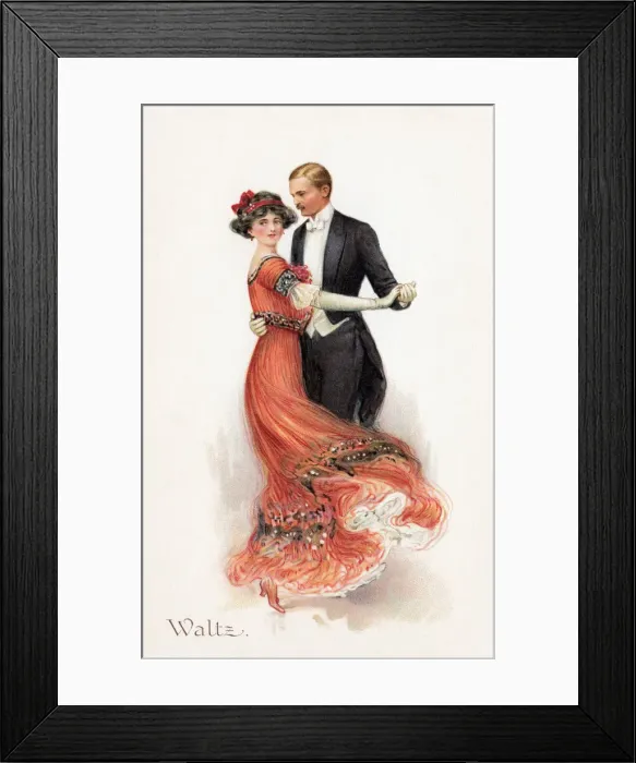 Framed Print : Dancing. Elegant lady and gentleman dancing a Waltz. Date: 1909 Framed Print : Dancing. Elegant lady and gentleman dancing a Waltz. Date: 1909