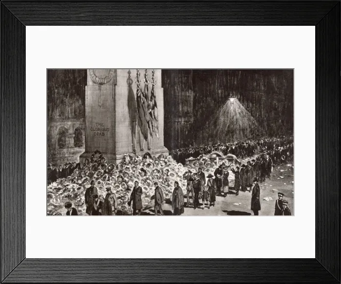 Framed Print : A night scene at the Cenotaph in the days following 11th November 1920 Framed Print : A night scene at the Cenotaph in the days following 11th November 1920