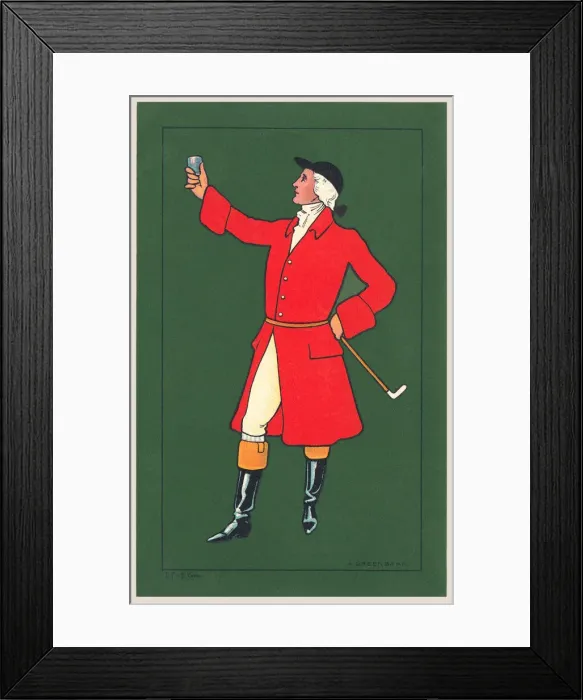 Framed Print : Huntsman. A huntsman in red making a toast. Artist: Ada Greenbank Date: 1904 Framed Print : Huntsman. A huntsman in red making a toast. Artist: Ada Greenbank Date: 1904