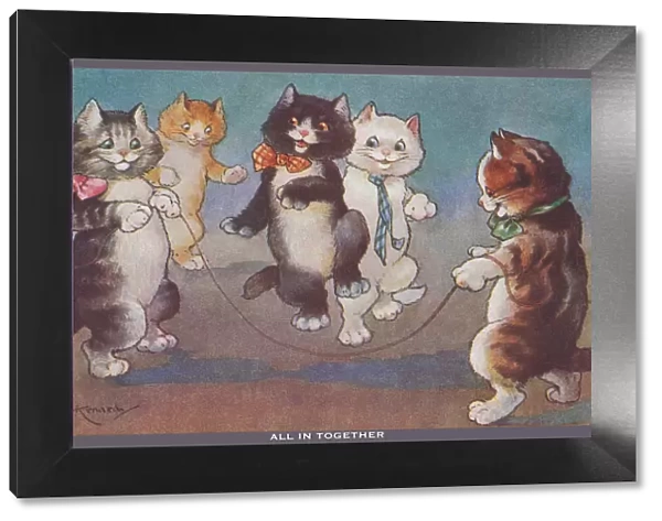 Skipping. Happy cats playing a skipping game. Artist: A E Kennedy Date: 1918