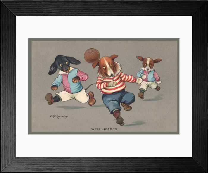 Framed Print : Football. Dogs playing football. Artist: A E Kennedy Date: 1912 Framed Print : Football. Dogs playing football. Artist: A E Kennedy Date: 1912