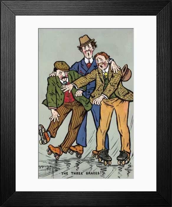Framed Print : Men on Roller Skates Framed Print : Men on Roller Skates