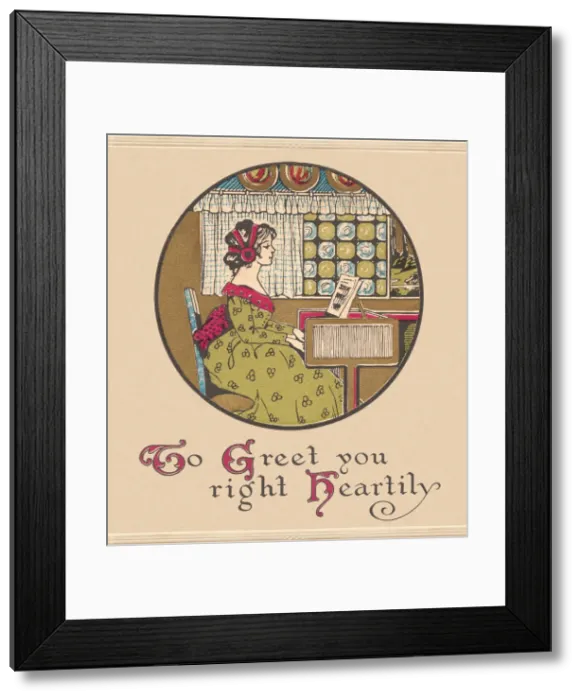 Framed Print : Pianist. Young girl playing the piano or similar instrument. Date: circa 1910 Framed Print : Pianist. Young girl playing the piano or similar instrument. Date: circa 1910