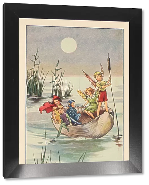 Fairyland. The Fairies Ferryboat. Fairies and children aboard a ferryboat