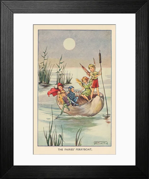 Framed Print : Fairyland. The Fairies Ferryboat. Fairies and children aboard a ferryboat Framed Print : Fairyland. The Fairies Ferryboat. Fairies and children aboard a ferryboat