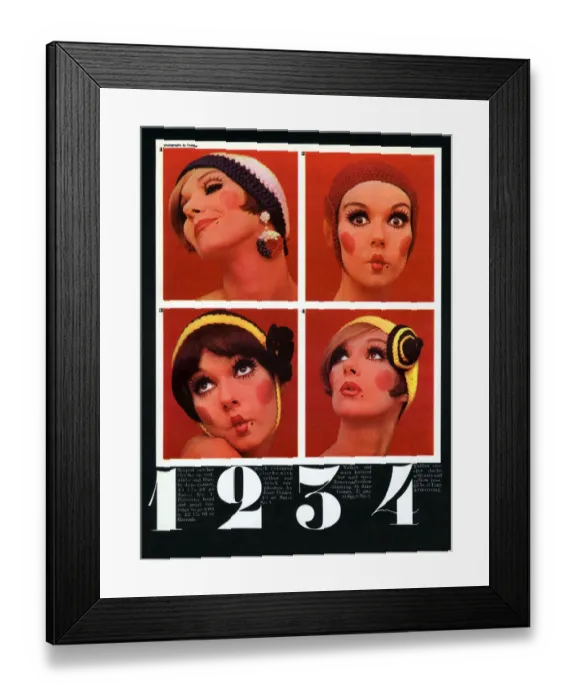 Framed Print : Four Cloche Hats. 1 - Striped crochet cloche in red, white Framed Print : Four Cloche Hats. 1 - Striped crochet cloche in red, white