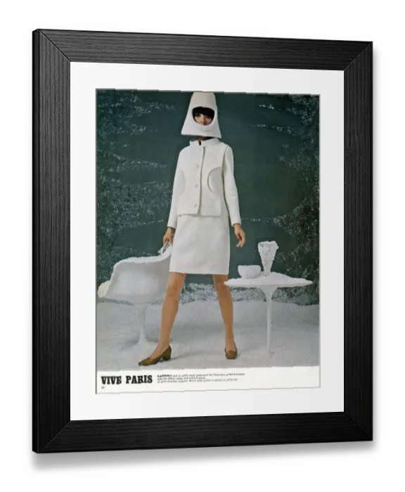 Framed Print : Viva Paris. Pierre Cardins suit in white wool gabardine (by Fournier Framed Print : Viva Paris. Pierre Cardins suit in white wool gabardine (by Fournier