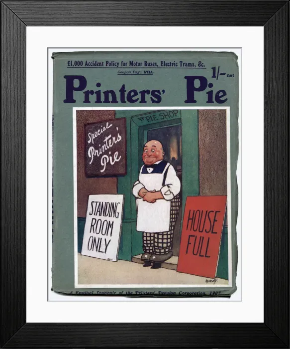 Framed Print : Front cover of Printers Pie magazine, 1907, designed by John Hassall Framed Print : Front cover of Printers Pie magazine, 1907, designed by John Hassall
