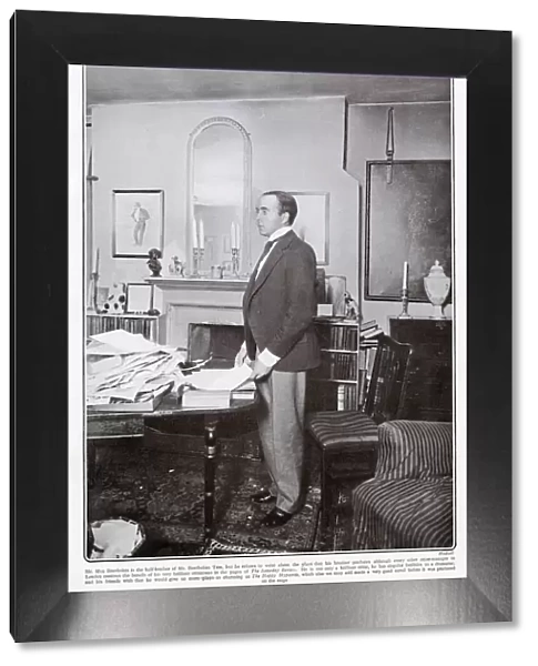 Max Beerbohm (1872 - 1956), writer and dramatist, pictured in his study at home in 1905