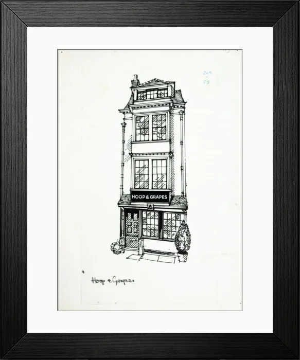 Framed Print : Sketch of Hoop & Grapes PH, Aldgate, London Framed Print : Sketch of Hoop & Grapes PH, Aldgate, London