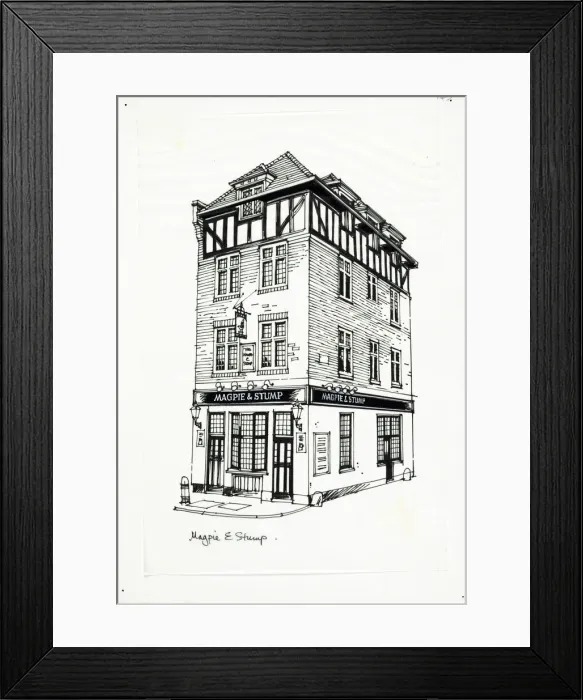 Framed Print : Sketch of Magpie & Stump PH, Old Bailey, London Framed Print : Sketch of Magpie & Stump PH, Old Bailey, London