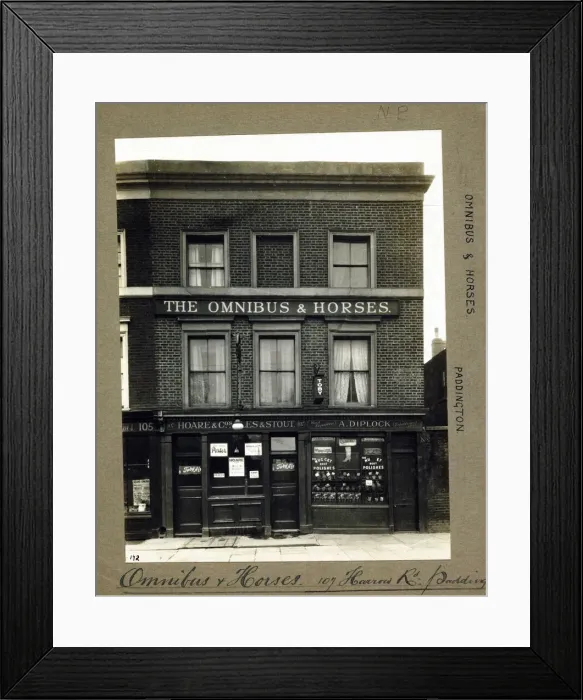 Framed Print : Photograph of Omnibus & Horses PH, Paddington, London Framed Print : Photograph of Omnibus & Horses PH, Paddington, London