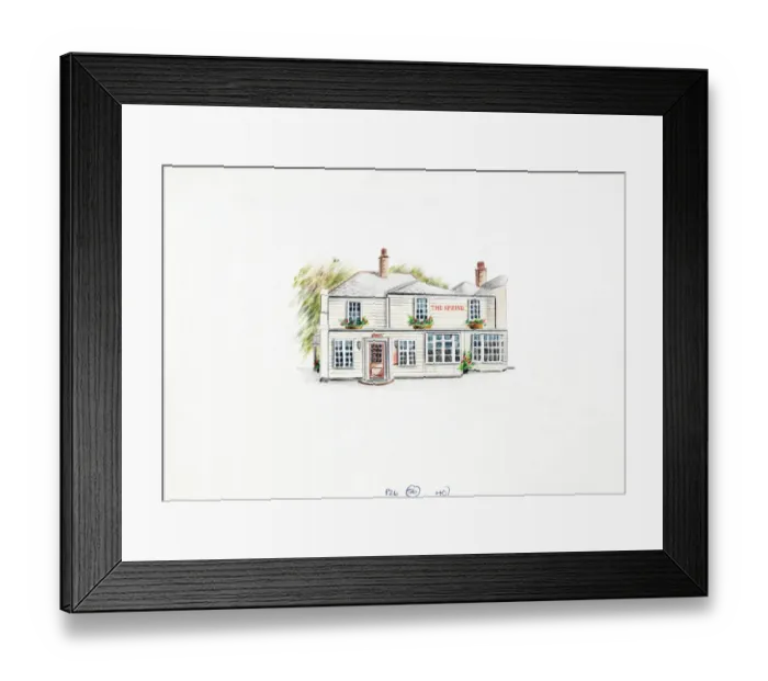 Framed Print : Sketch of Spring Hotel, Ewell, Surrey Framed Print : Sketch of Spring Hotel, Ewell, Surrey