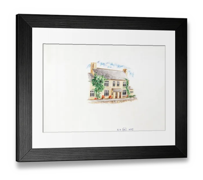 Framed Print : Sketch of Trout Inn, Lower Wolvercott, Oxfordshire Framed Print : Sketch of Trout Inn, Lower Wolvercott, Oxfordshire