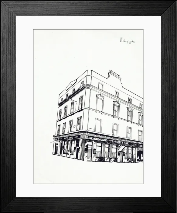 Framed Print : Sketch of White Hart PH, Bishopsgate, London Framed Print : Sketch of White Hart PH, Bishopsgate, London