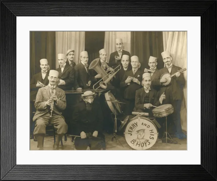 Framed Print : A band, most of whom are wearing disguise of heavy eyebrows and moustaches Framed Print : A band, most of whom are wearing disguise of heavy eyebrows and moustaches