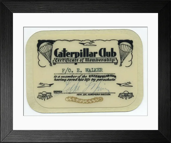 Framed Print : Membership card for the Caterpillar Club belonging to Flight Officer Edwin Walker Framed Print : Membership card for the Caterpillar Club belonging to Flight Officer Edwin Walker