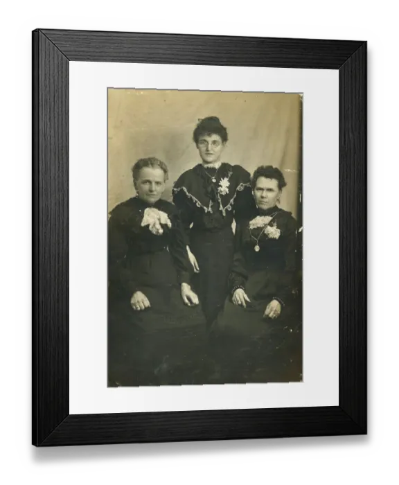 Framed Print : Three women, probably from the same family, all in black, possibly in mourning Framed Print : Three women, probably from the same family, all in black, possibly in mourning