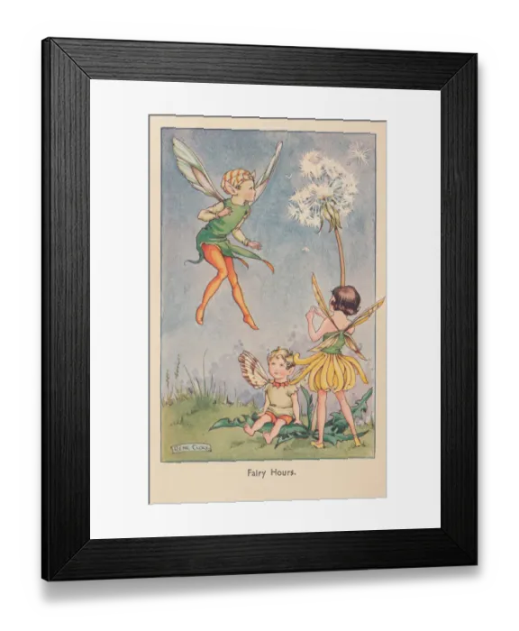 Framed Print : Fairyland. Fairy Hours. A fairy blowing away seed heads from a dandelion Framed Print : Fairyland. Fairy Hours. A fairy blowing away seed heads from a dandelion