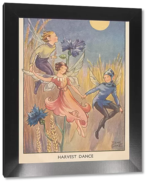 Fairyland. Harvest Dance. Fairies dancing in a cornfield under a full moon