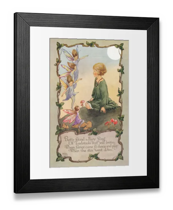 Framed Print : Fairyland. Young girl in conversation with a group of fairies Framed Print : Fairyland. Young girl in conversation with a group of fairies