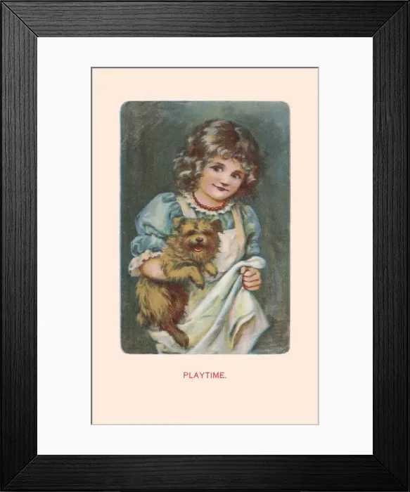 Framed Print : Young Girl and Her Puppy Framed Print : Young Girl and Her Puppy