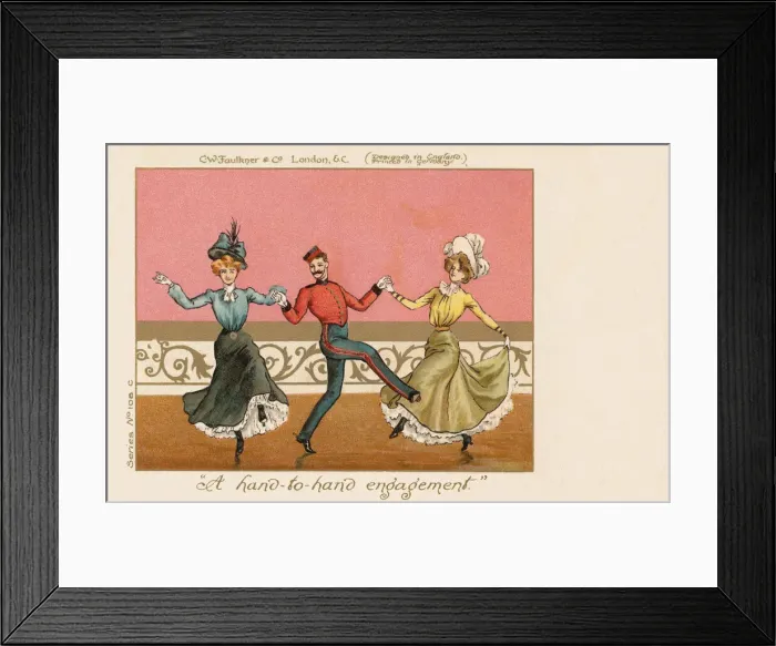 Framed Print : Dancers. A Hand to Hand Engagement. A militanry man and two ladies dancing a jig Framed Print : Dancers. A Hand to Hand Engagement. A militanry man and two ladies dancing a jig