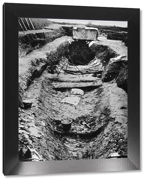 Excavation at Sutton Hoo, Suffolk, 1939. The cavity occupied by the ship