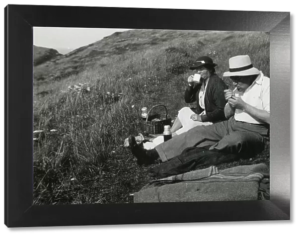 A late middle-aged couple enjoying a picnic