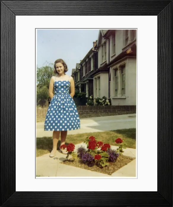 Framed Print : Pretty young lady - neat suburban front garden Framed Print : Pretty young lady - neat suburban front garden