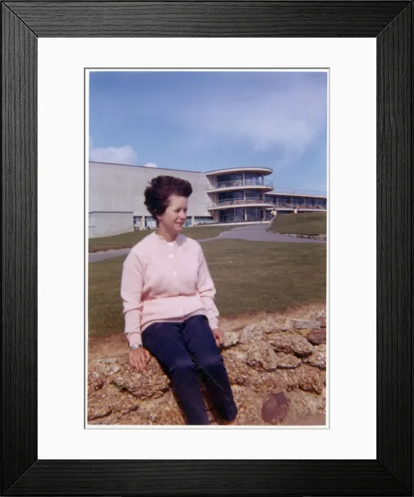 Framed Print : Young Woman by the De La Warr Pavilion, Bexhill Framed Print : Young Woman by the De La Warr Pavilion, Bexhill