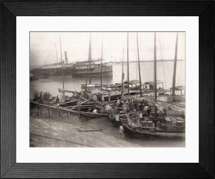 Framed Print : Boats tied up at Hankow, Hankou China Framed Print : Boats tied up at Hankow, Hankou China