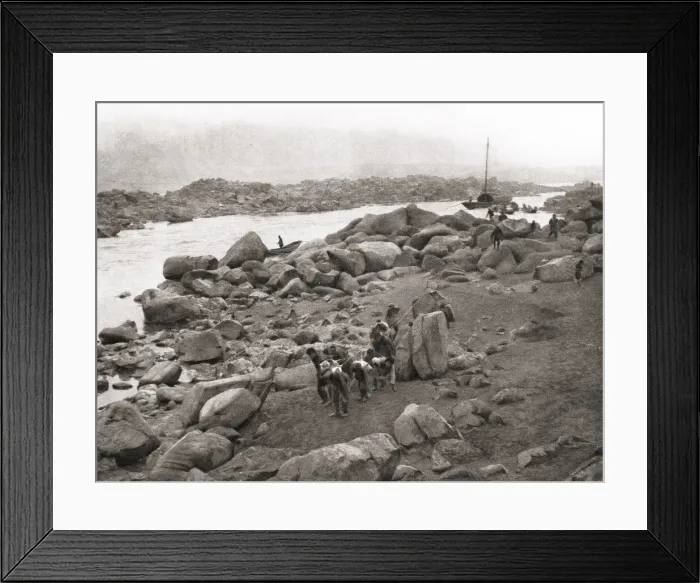 Framed Print : Boat being pulled up rapid by hand, Yangtze River, China Framed Print : Boat being pulled up rapid by hand, Yangtze River, China