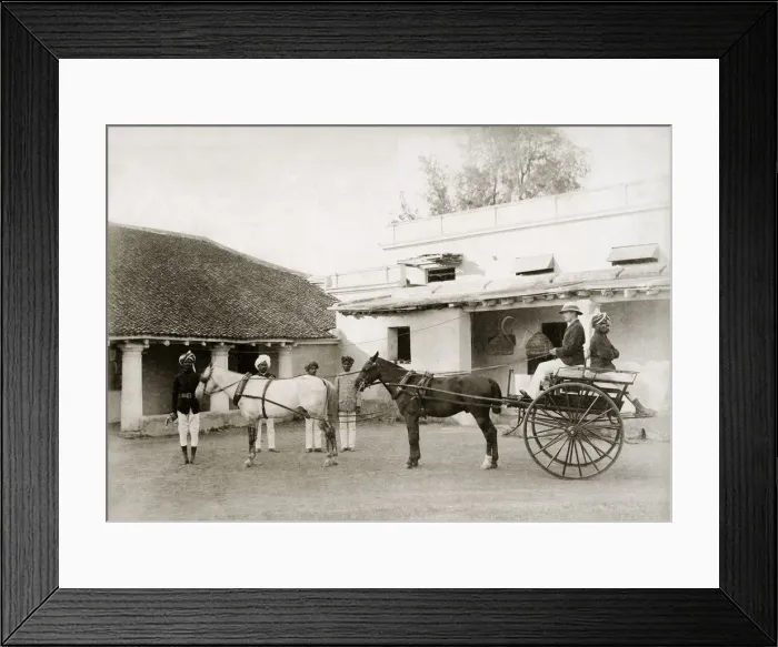 Framed Print : Pony and trap and servants, British India Framed Print : Pony and trap and servants, British India
