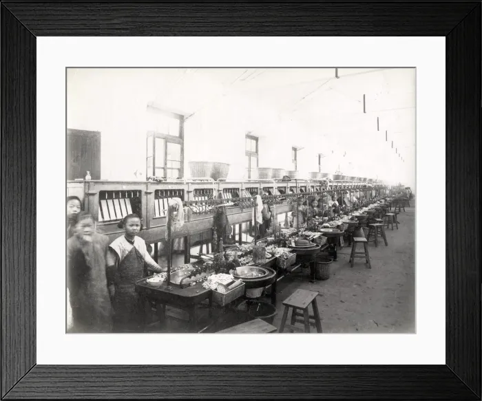 Framed Print : Work stations in a Silk factory, China Framed Print : Work stations in a Silk factory, China