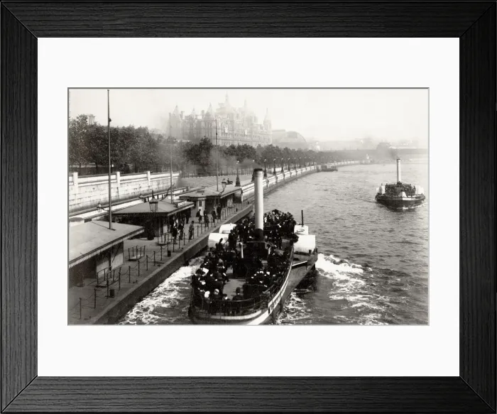 Framed Print : River Thames Embankment and steam launch, London